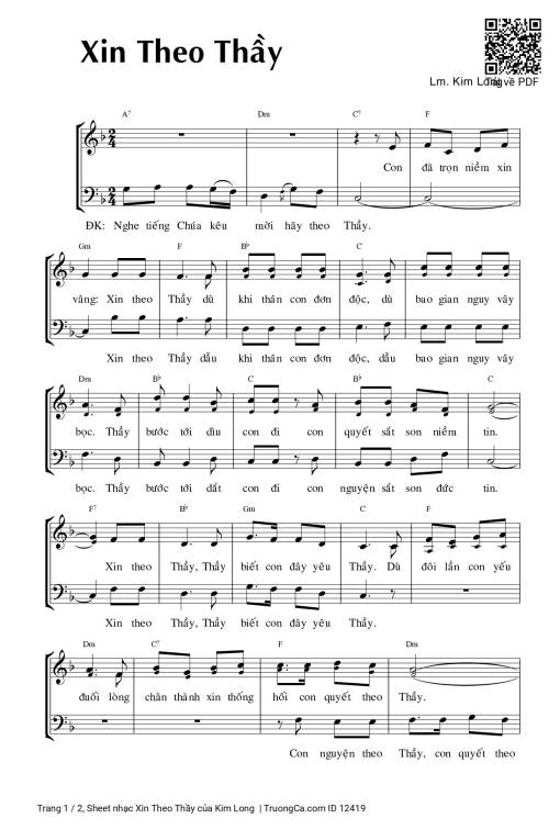 Sheet PDF of Xin Theo Thầy
