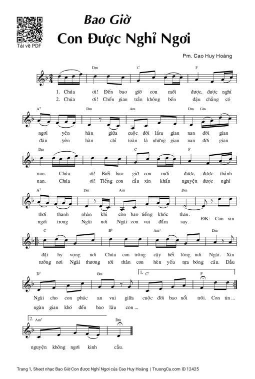 Sheet PDF of Bao Giờ Con được Nghỉ Ngơi