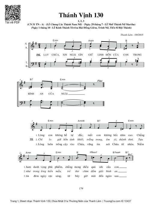 Sheet PDF of Thánh Vịnh 130, Chúa Nhật 31a Thường Niên