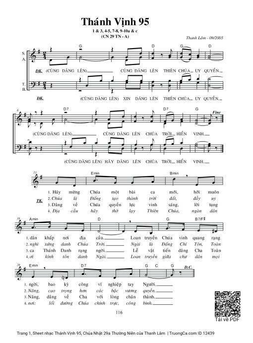 Sheet PDF of Thánh Vịnh 95, Chúa Nhật 29a Thường Niên