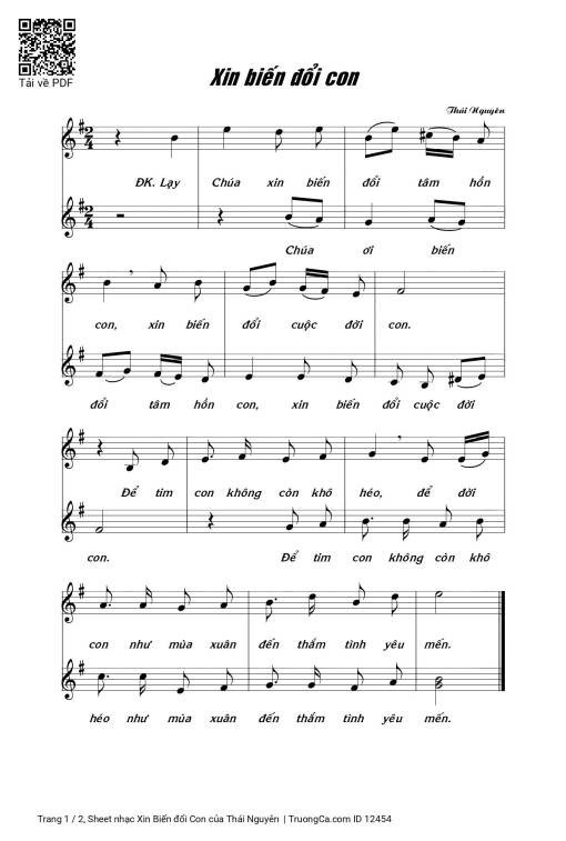 Sheet PDF of Xin Biến đổi Con