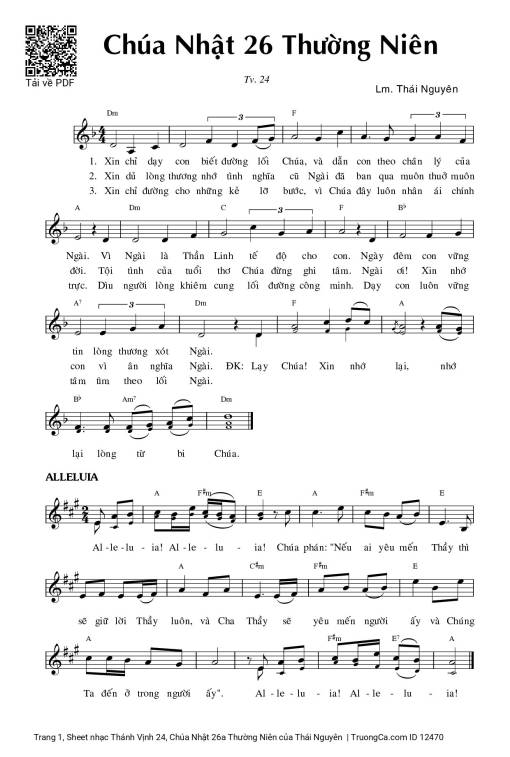 Sheet PDF of Thánh Vịnh 24, Chúa Nhật 26a Thường Niên