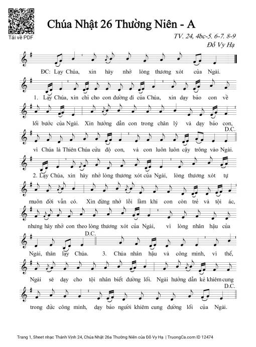 Sheet PDF of Thánh Vịnh 24, Chúa Nhật 26a Thường Niên