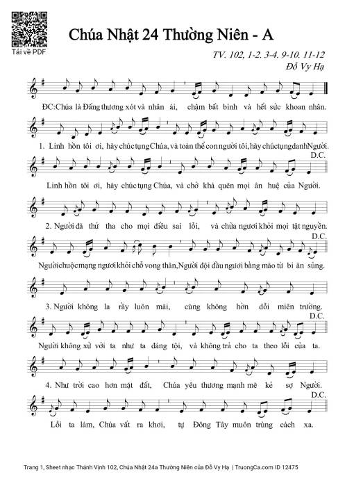 Sheet PDF of Thánh Vịnh 102, Chúa Nhật 24a Thường Niên