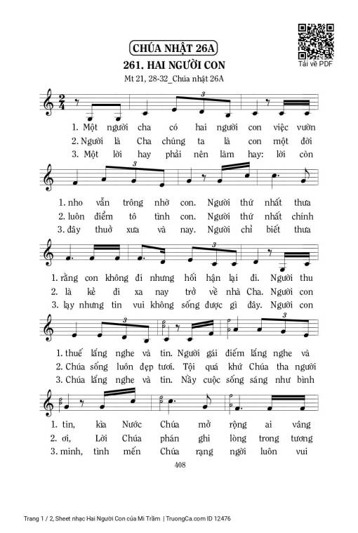 Sheet PDF of Hai Người Con