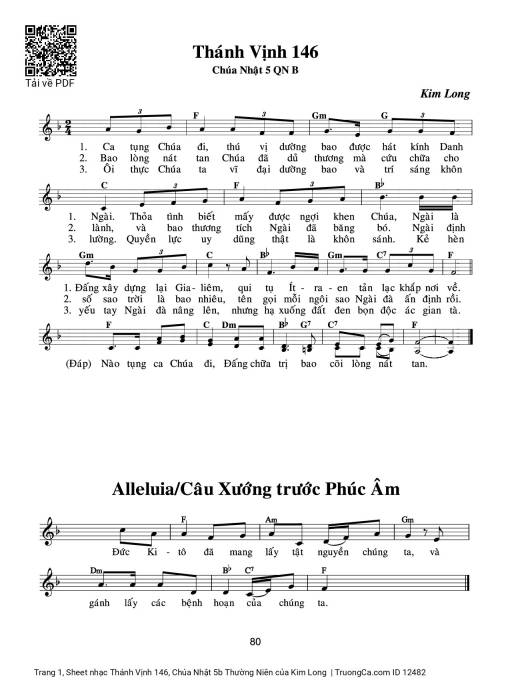 Sheet PDF of Thánh Vịnh 146, Chúa Nhật 5b Thường Niên