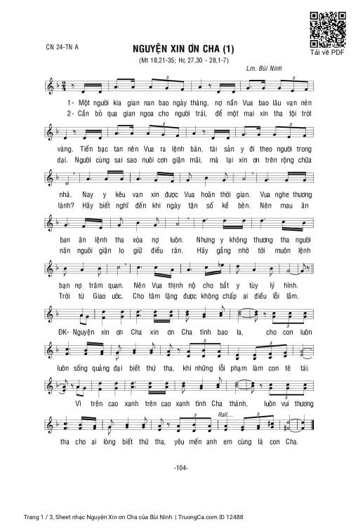 Sheet PDF of Nguyện Xin ơn Cha