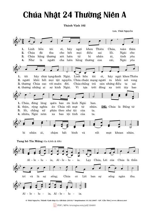 Sheet PDF of Thánh Vịnh 102, Chúa Nhật 24a Thường Niên