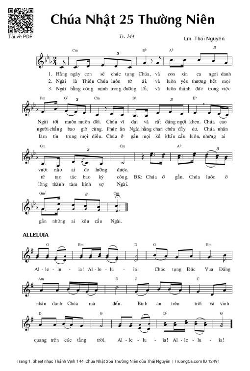 Sheet PDF of Thánh Vịnh 144, Chúa Nhật 25a Thường Niên