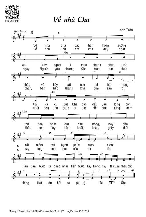 Sheet PDF of Về Nhà Cha - Anh Tuấn