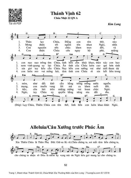 Sheet PDF of Thánh Vịnh 62, Chúa Nhật 22a Thường Niên