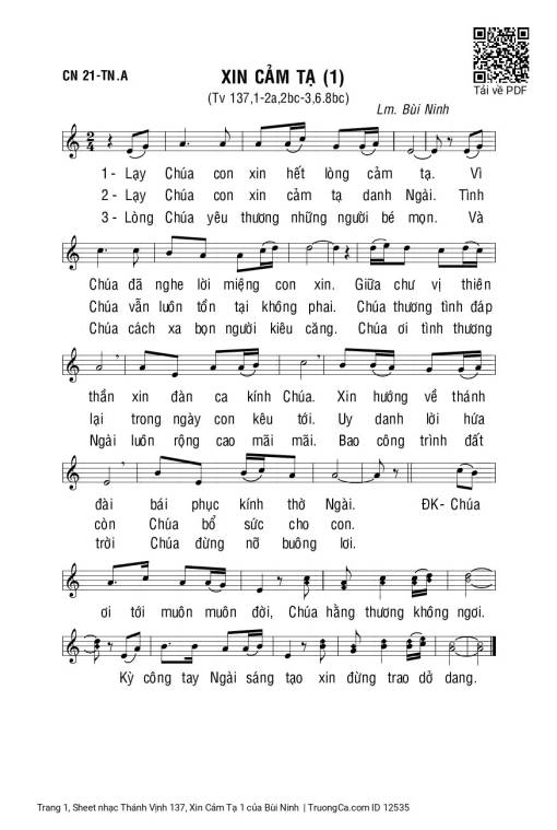 Sheet PDF of Thánh Vịnh 137, Xin Cảm Tạ 1