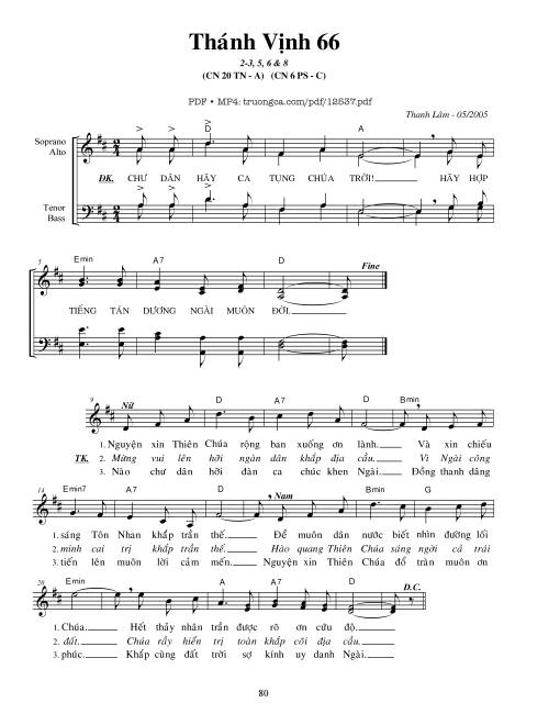 Thánh Vịnh 66, Chúa Nhật 20a Thường Niên