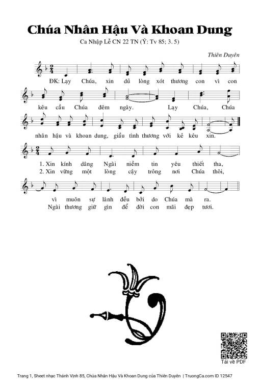 Sheet PDF of Thánh Vịnh 85, Chúa Nhân Hậu Và Khoan Dung