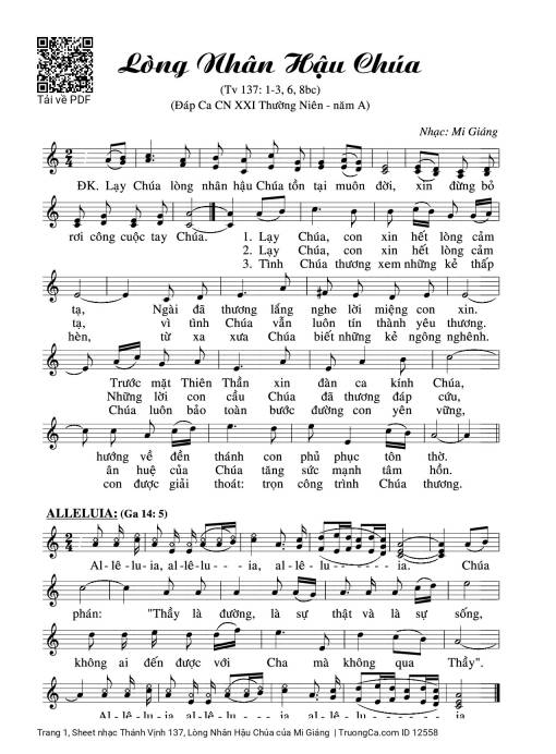 Sheet PDF of Thánh Vịnh 137, Lòng Nhân Hậu Chúa