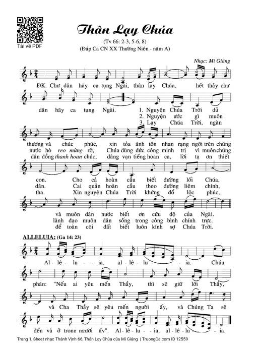 Sheet PDF of Thánh Vịnh 66, Thân Lạy Chúa