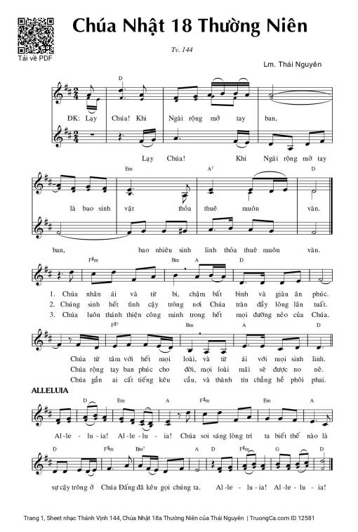 Sheet PDF of Thánh Vịnh 144, Chúa Nhật 18a Thường Niên