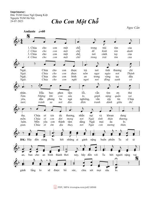 Sheet PDF of Cho Con Một Chỗ