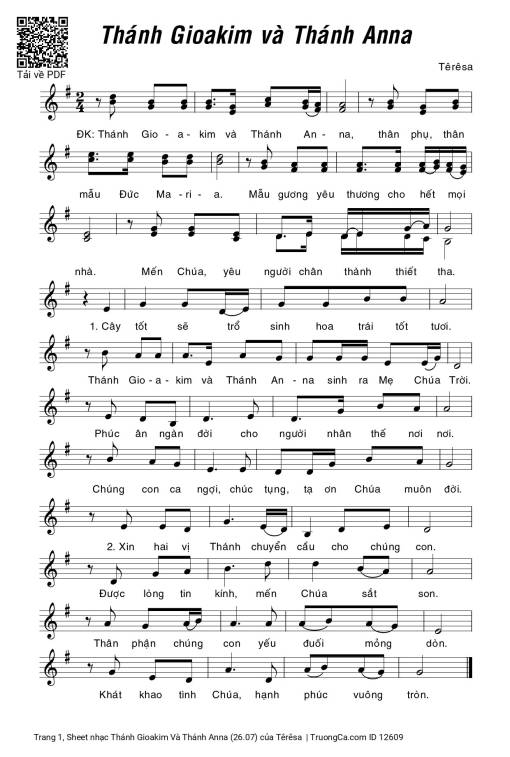Sheet PDF of Thánh Gioakim Và Thánh Anna (26.07)