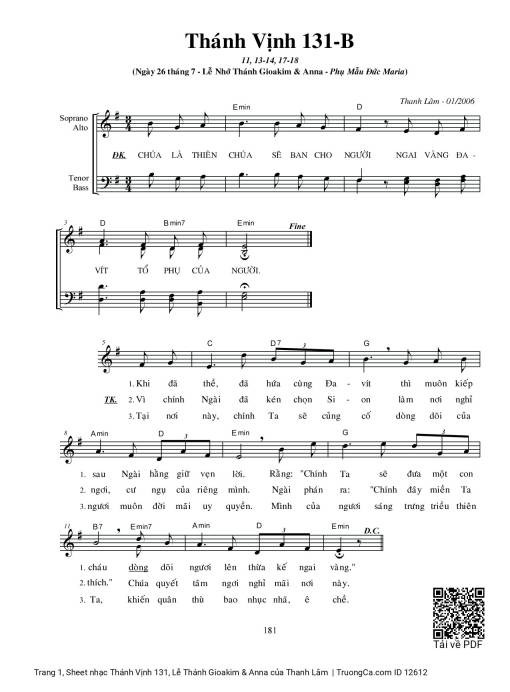 Sheet PDF of Thánh Vịnh 131, Lễ Thánh Gioakim & Anna