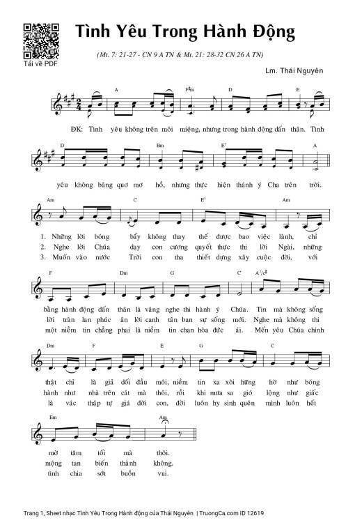 Sheet PDF of Tình Yêu Trong Hành động