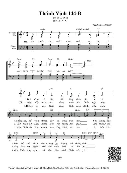 Thánh Vịnh 144, Chúa Nhật 18a Thường Niên