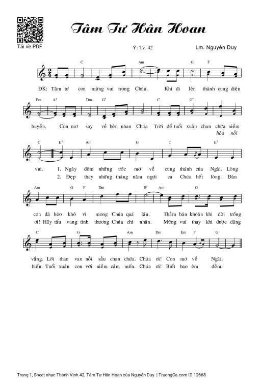 Sheet PDF of Thánh Vịnh 42, Tâm Tư Hân Hoan