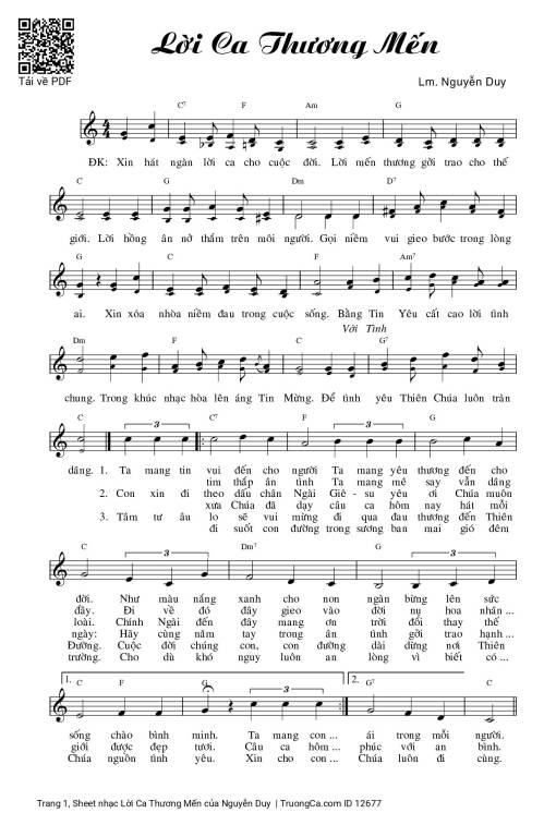 Sheet PDF of Lời Ca Thương Mến