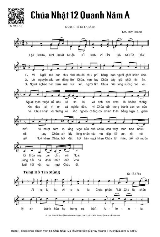 Sheet PDF of Thánh Vịnh 68, Chúa Nhật 12a Thường Niên