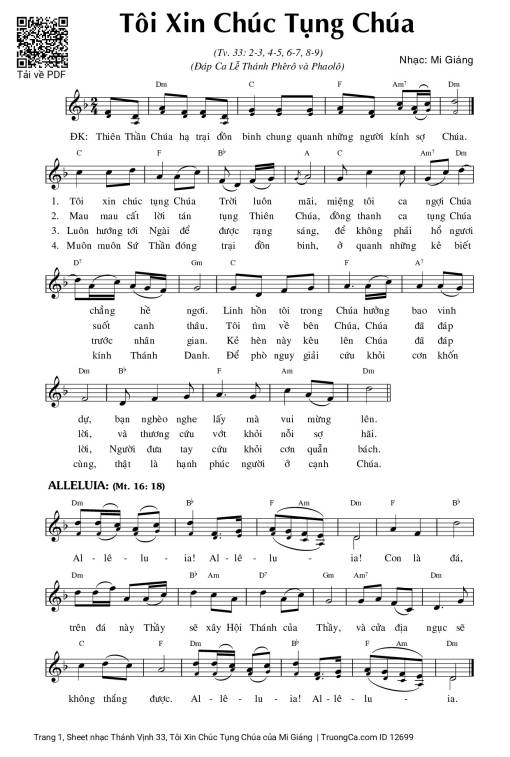Sheet PDF of Thánh Vịnh 33, Tôi Xin Chúc Tụng Chúa