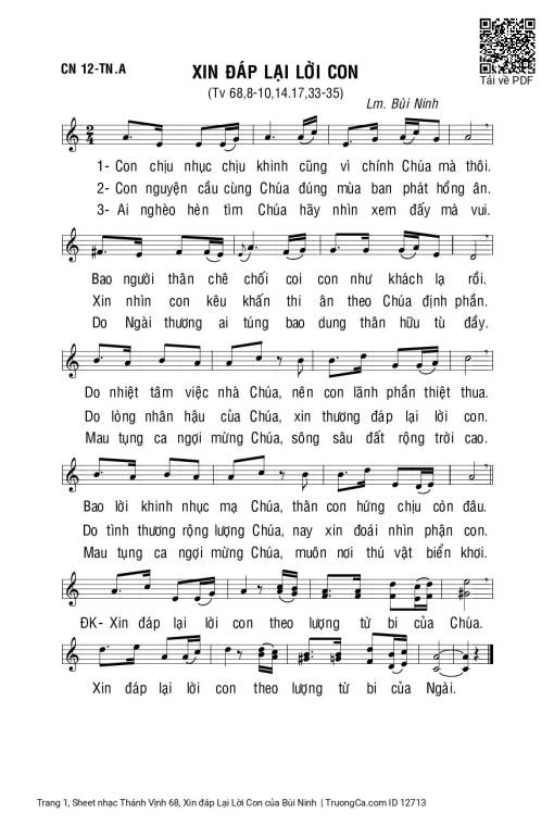 Sheet PDF of Thánh Vịnh 68, Xin đáp Lại Lời Con