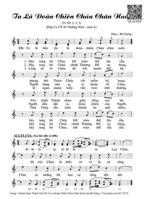 Sheet PDF of Thánh Vịnh 99, Ta Là đoàn Chiên Chúa Chăn Nuôi