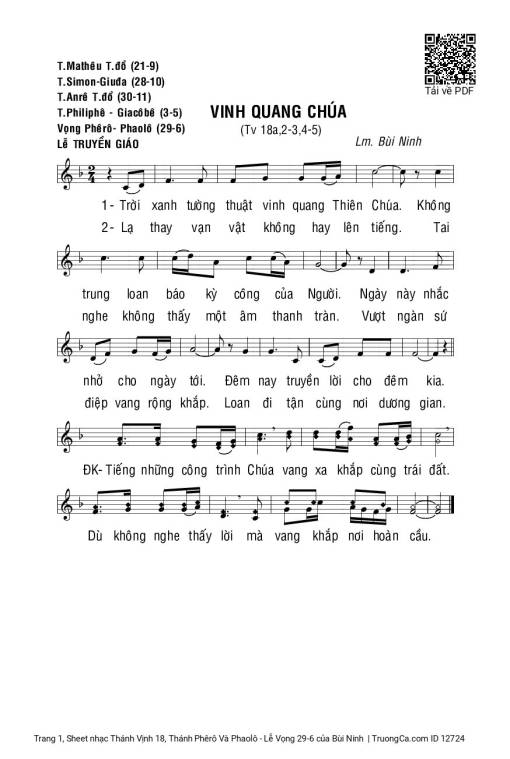 Sheet PDF of Thánh Vịnh 18, Thánh Phêrô Và Phaolô - Lễ Vọng 29-6