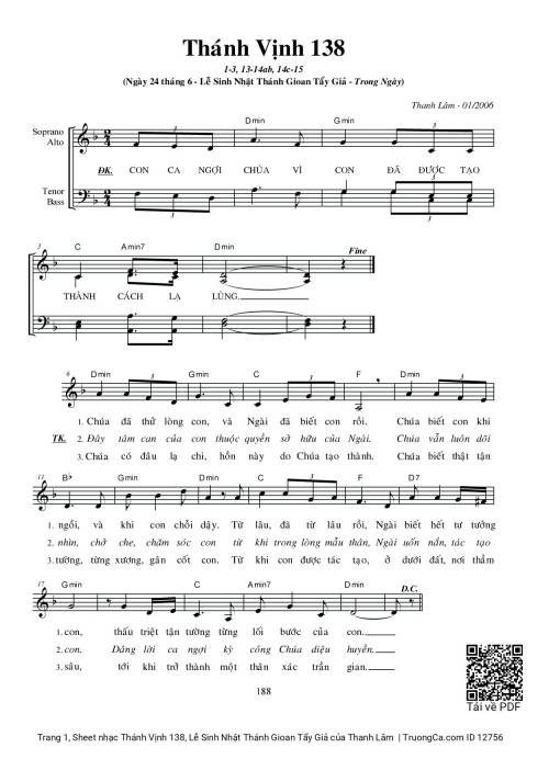 Thánh Vịnh 138, Lễ Sinh Nhật Thánh Gioan Tẩy Giả