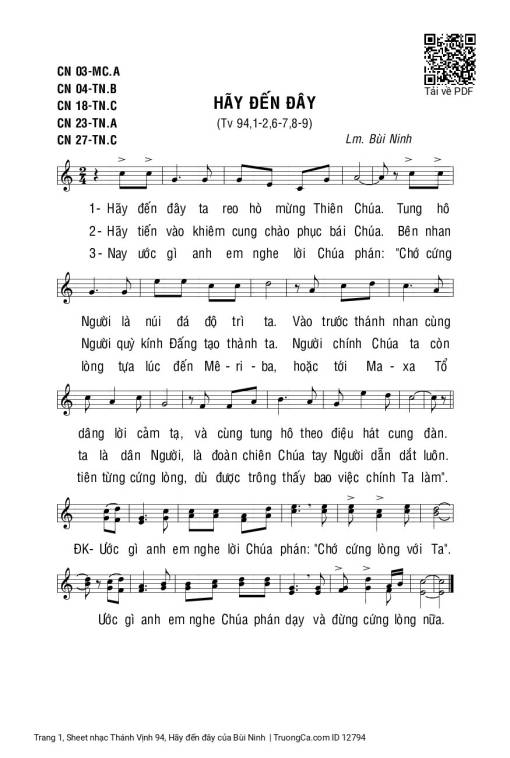 Sheet PDF of Thánh Vịnh 94, Hãy đến đây