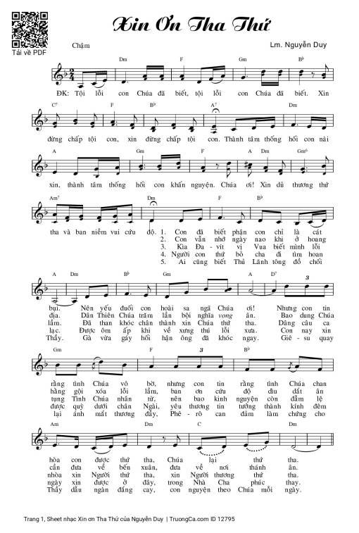 Sheet PDF of Xin ơn Tha Thứ