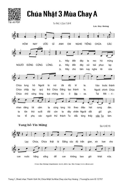 Sheet PDF of Thánh Vịnh 94, Chúa Nhật 3a Mùa Chay