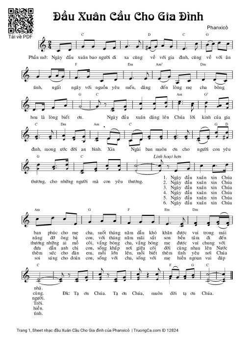 Sheet PDF of Đầu Xuân Cầu Cho Gia đình