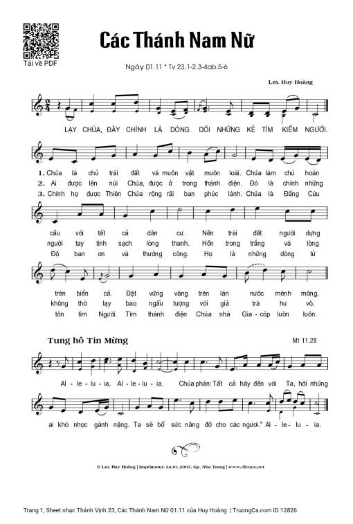 Sheet PDF of Thánh Vịnh 23, Các Thánh Nam Nữ 01.11