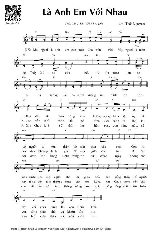 Sheet PDF of Là Anh Em Với Nhau