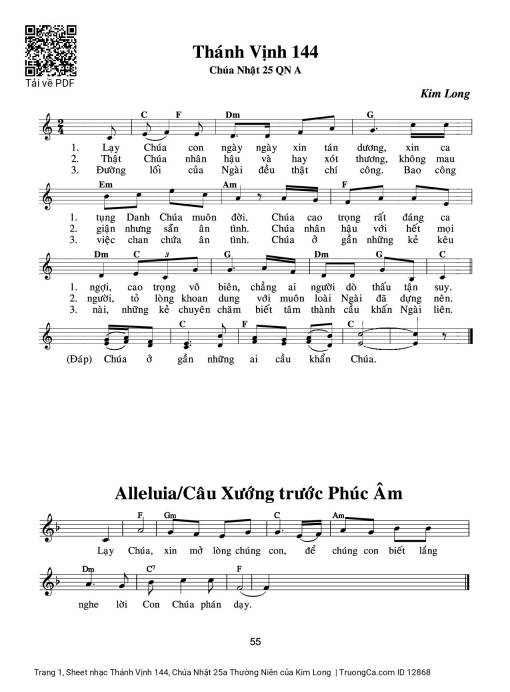 Sheet PDF of Thánh Vịnh 144, Chúa Nhật 25a Thường Niên
