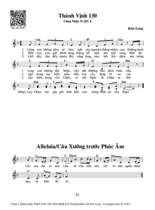 Sheet PDF of Thánh Vịnh 130, Chúa Nhật 31a Thường Niên