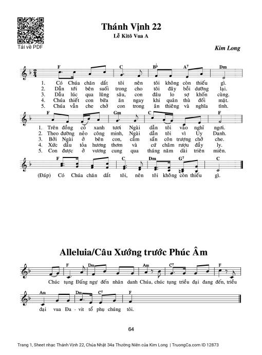 Sheet PDF of Thánh Vịnh 22, Chúa Nhật 34a Thường Niên