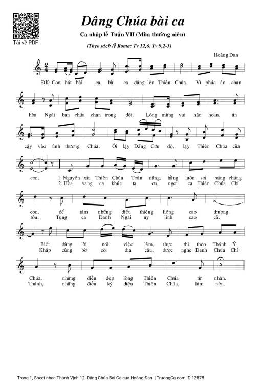 Thánh Vịnh 12, Dâng Chúa Bài Ca
