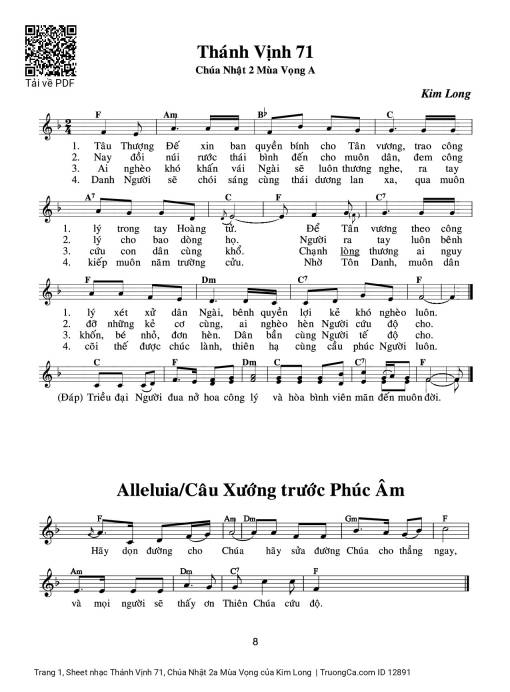 Sheet PDF of Thánh Vịnh 71, Chúa Nhật 2a Mùa Vọng