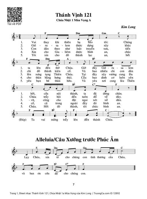 Sheet PDF of Thánh Vịnh 121, Chúa Nhật 1a Mùa Vọng