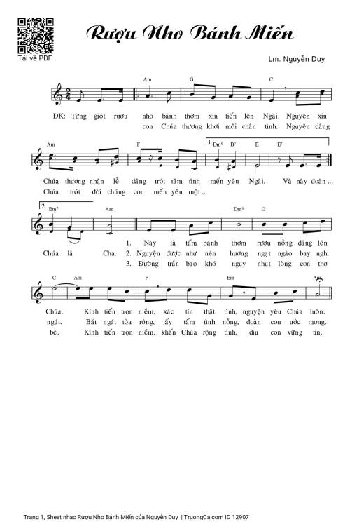 Sheet PDF of Rượu Nho Bánh Miến