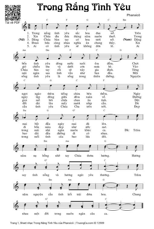 Sheet PDF of Trong Nắng Tình Yêu