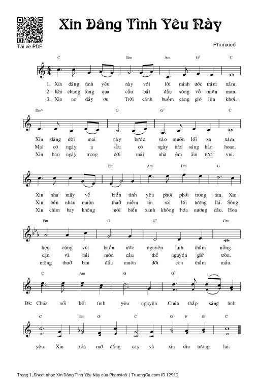 Sheet PDF of Xin Dâng Tình Yêu Này