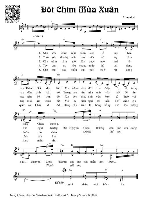 Sheet PDF of đôi Chim Mùa Xuân
